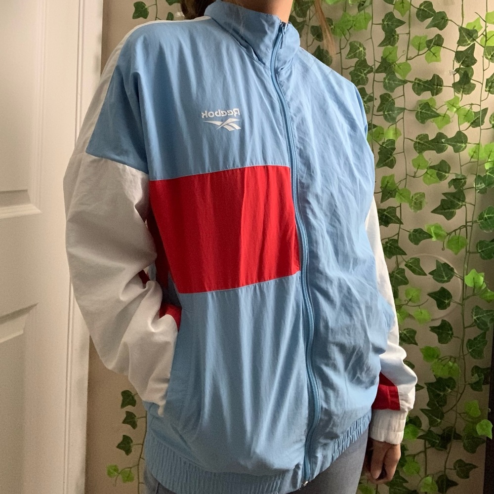 reebok sky-blue red white windbreaker